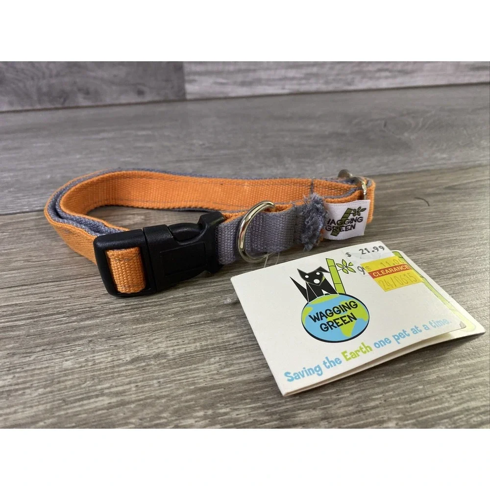 Wagging Green Eco Hip Bamboo Dog Collar Medium Orange Grey 3/4